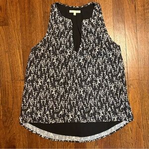 Paper Crown Black With White Abstract Print Sleeveless Blouse Hi Low Hem Size S